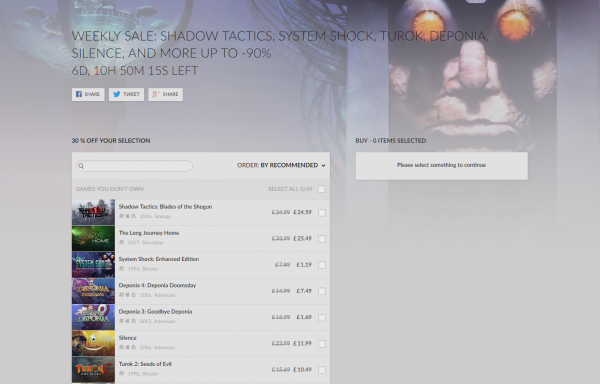 GOG’s Weekly Sale consists of Turok, System Shock 2, Shadow Tactics, and extra with as much as 90% off