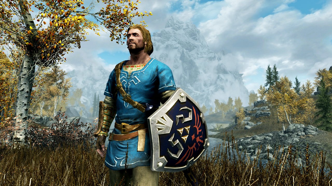 Skyrim Switch Zelda gear to get the master sword, hylian shield champion tunic |