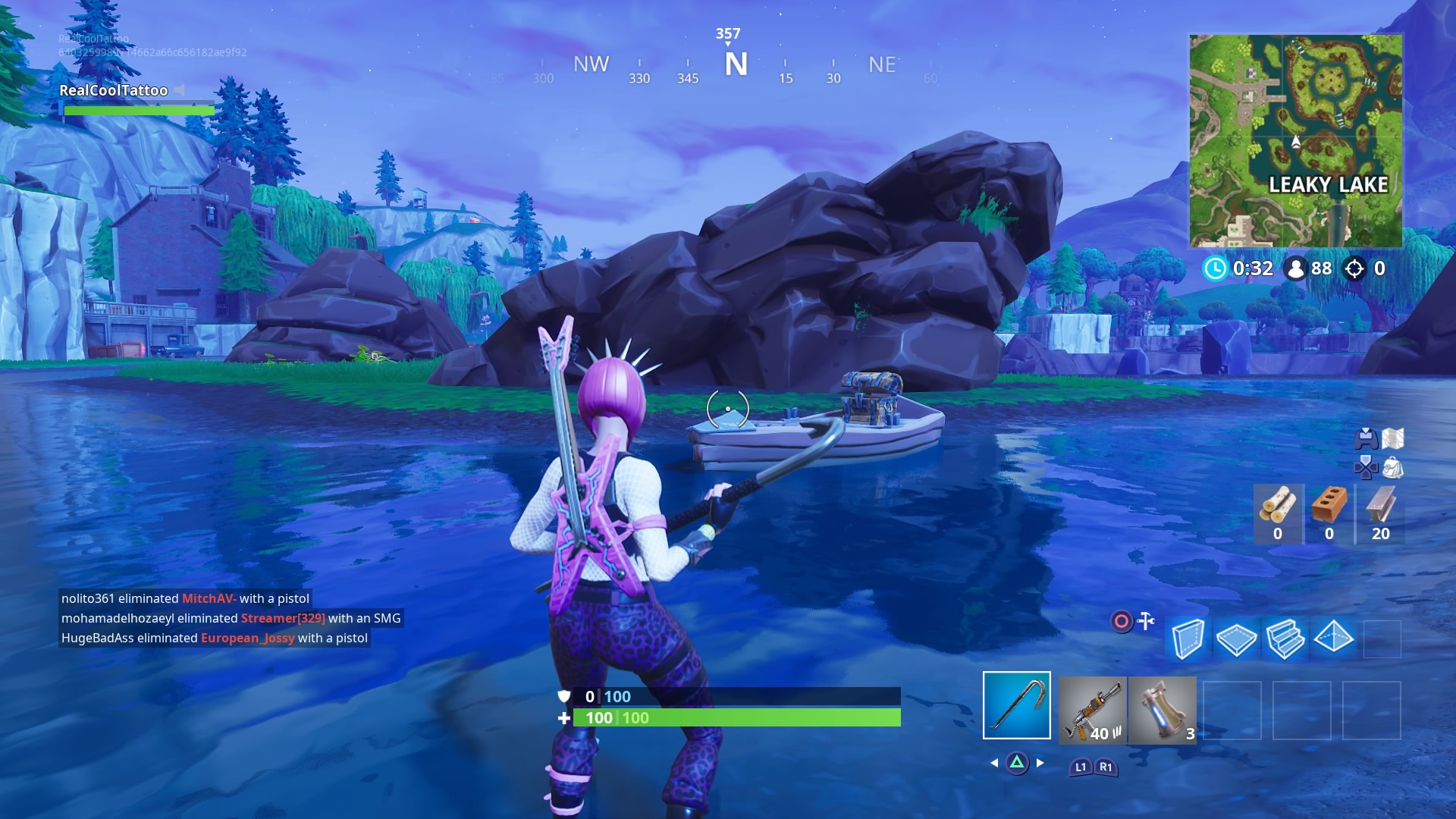 the week 7 star is found in the recently formed leaky lake it s to the southwest of the main island above the prow of the little boat where a chest - fortnite week 7 hidden star season 7