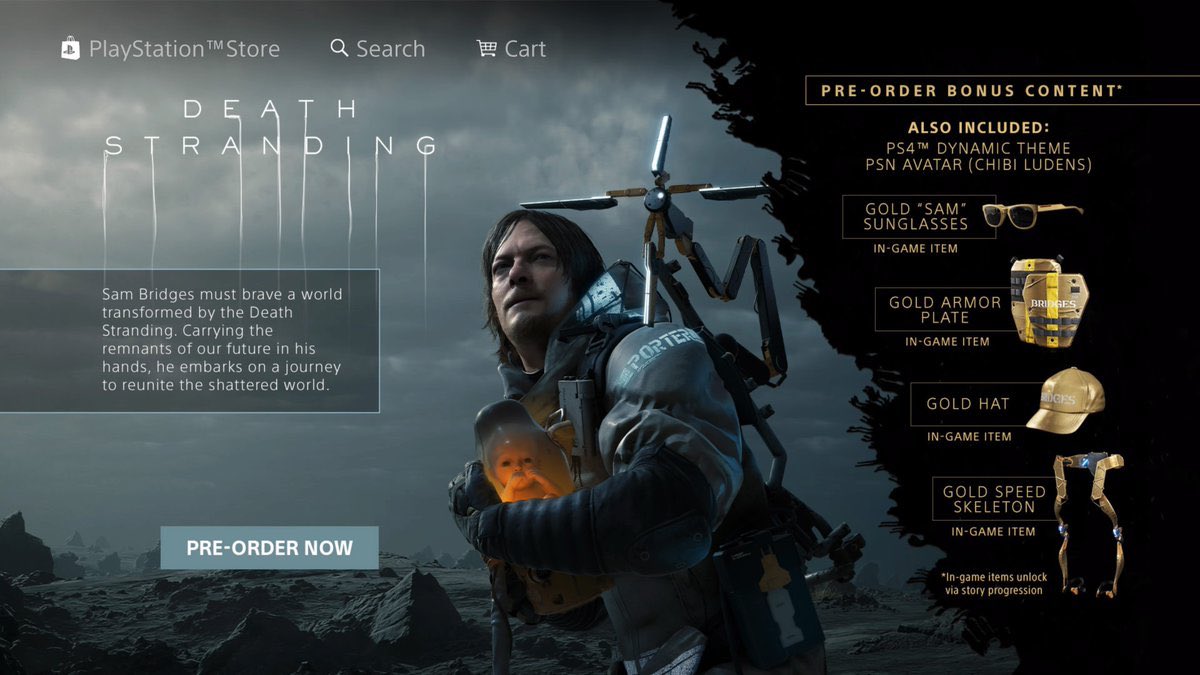 Death Stranding pre-order page and 