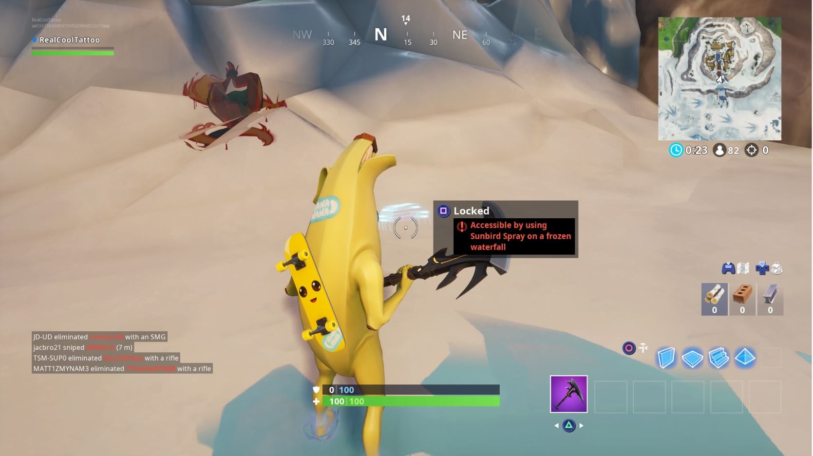 Sunbird Spray Fortnite Fortbyte 61 Location Map Accessible Through The Use Of Sunbird Spray On A Frozen Waterfall