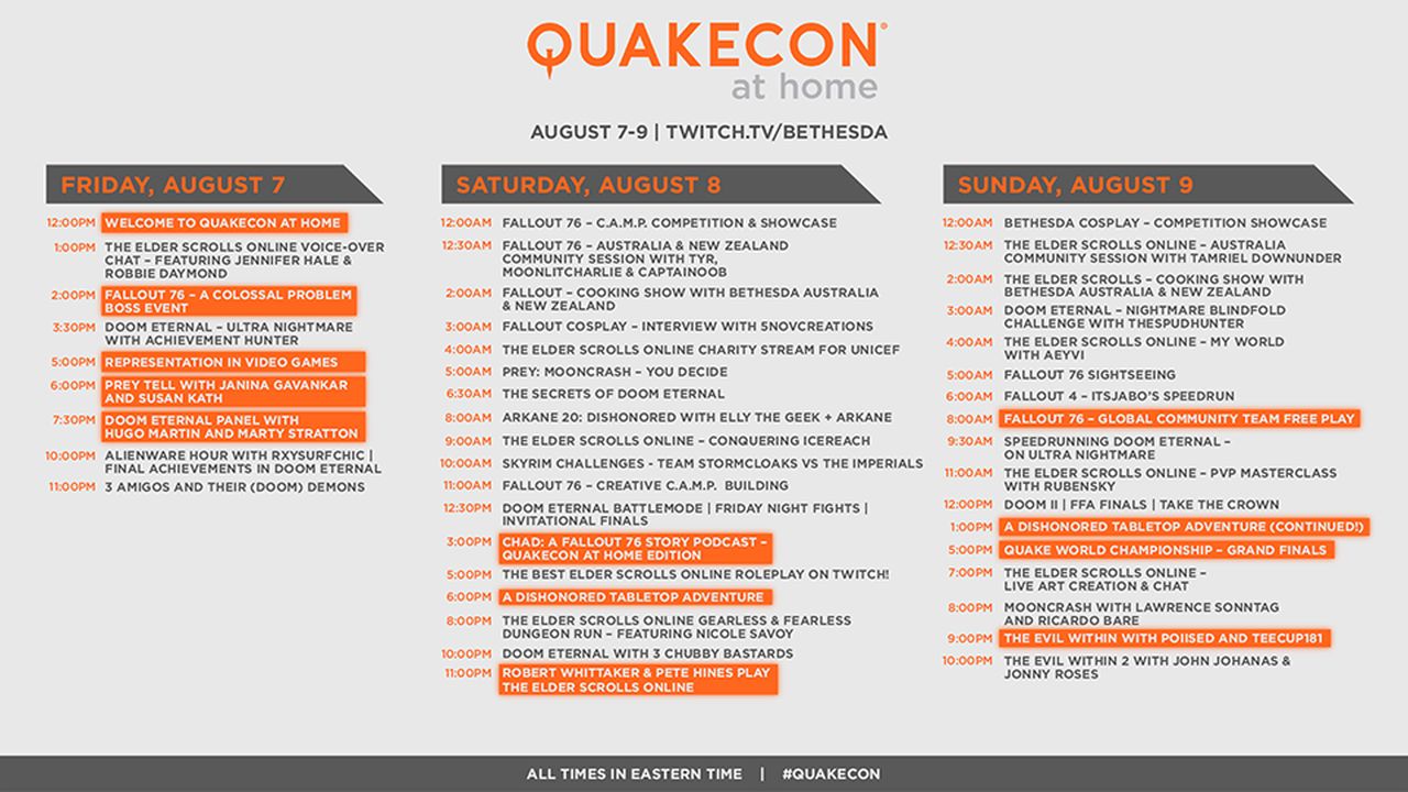 QuakeCon at Home schedule published  kicks off August 7 - 88