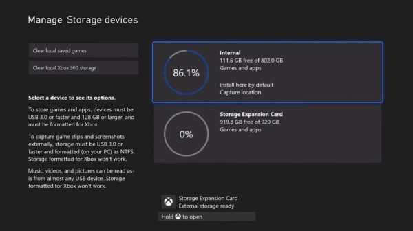 xbox series x internal storage