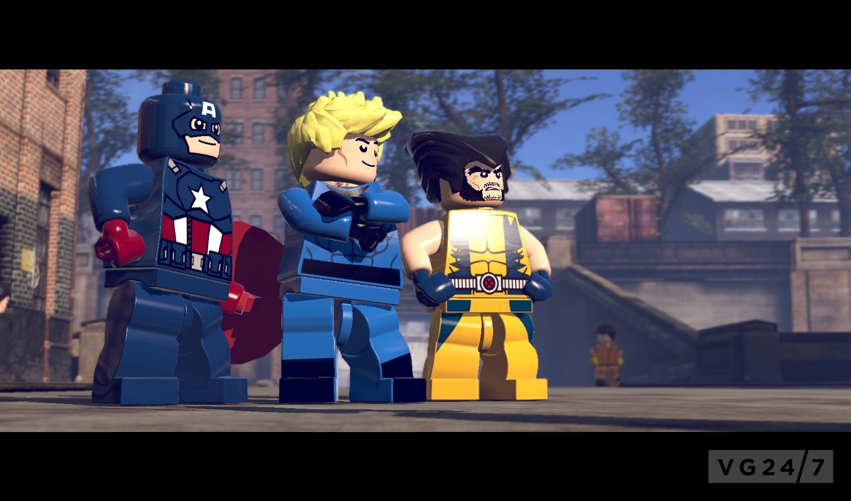 LEGO Marvel Super Heroes screens show a battle taking place in Asgard