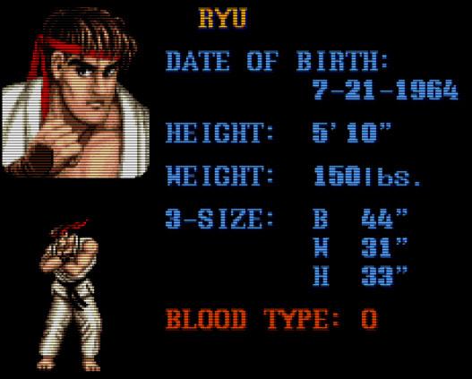 Street Fighter Ryu character sheet