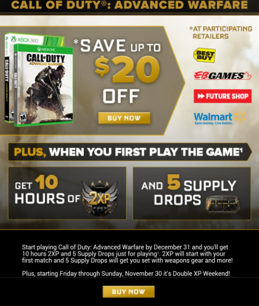 advanced warfare $20 offer and double xp rumour