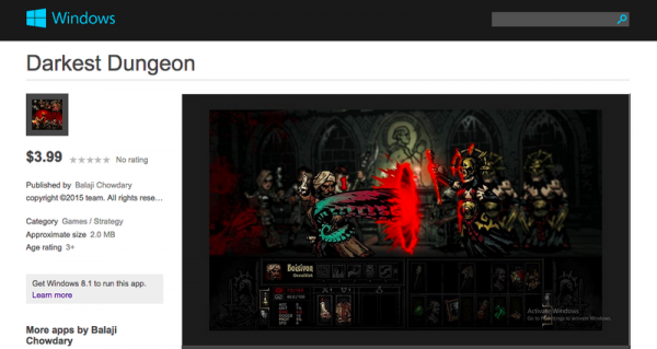 darkest dungeon windows store scam listing