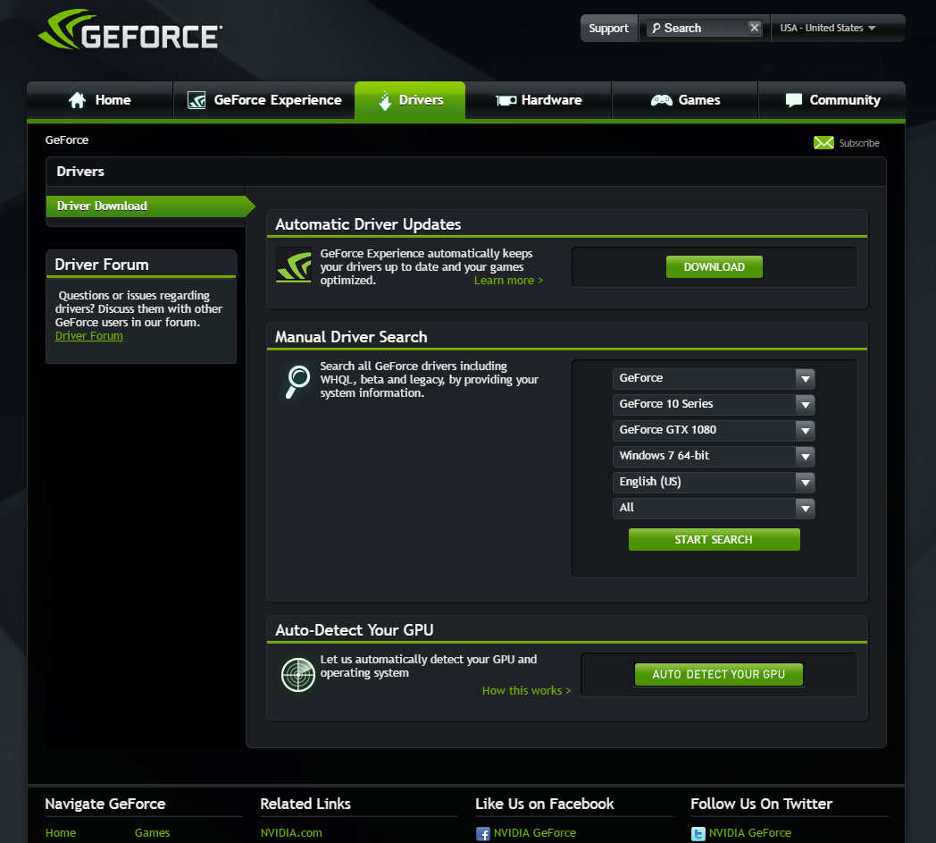 nvidia auto detect drivers windows 10