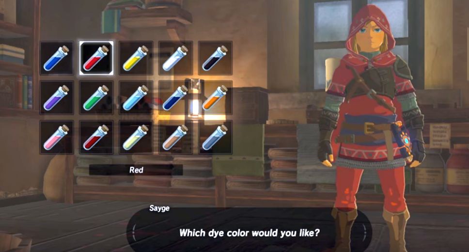 In The Legend of Zelda Breath of the Wild, dyes help you look stylish