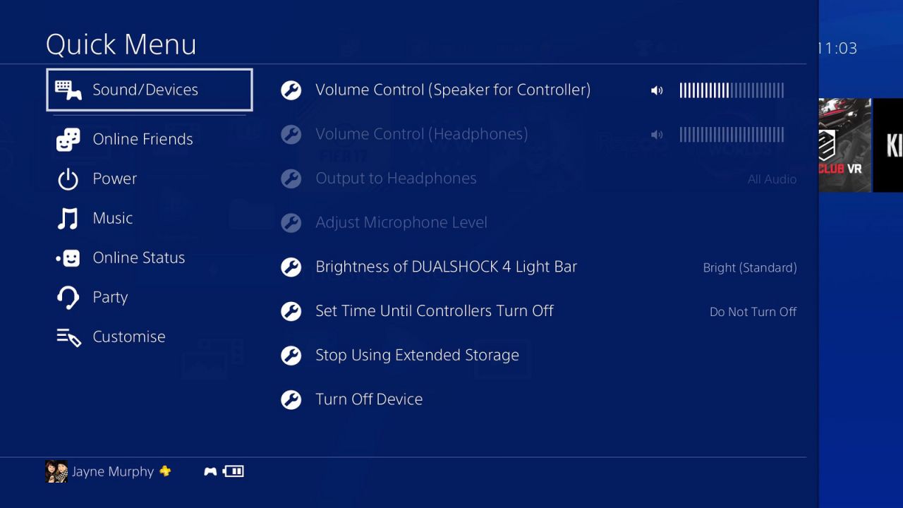 quick menu ps4