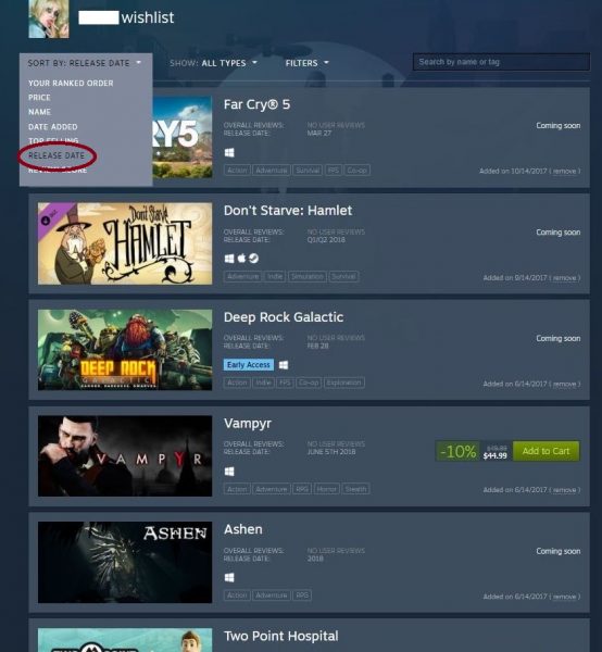 Latest Steam update adds sorting and filtering options to the Steam Wishlist VG247